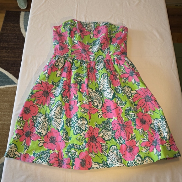 Lilly Pulitzer Lottie Green Pink Bloomin Cacoonin Butterfly Floral Dress 6 EUC - Picture 7 of 15